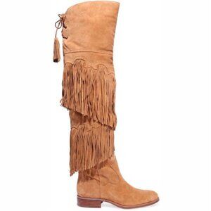 Sam Edelman Jericho Fringed Over the Knee Boots Tan Suede – Size 8M